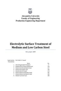 مشروع تخرج بعنوان  Electrolytic Surface Treatment of Medium and Low Carbon Steel